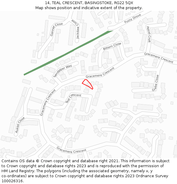 14, TEAL CRESCENT, BASINGSTOKE, RG22 5QX: Location map and indicative extent of plot