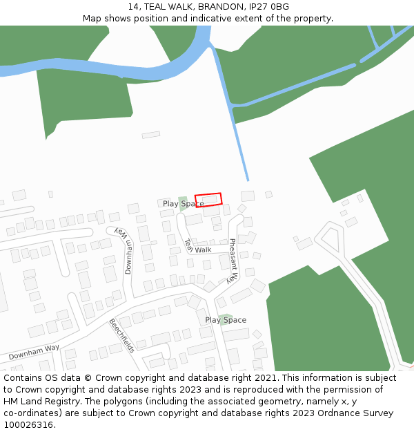 14, TEAL WALK, BRANDON, IP27 0BG: Location map and indicative extent of plot