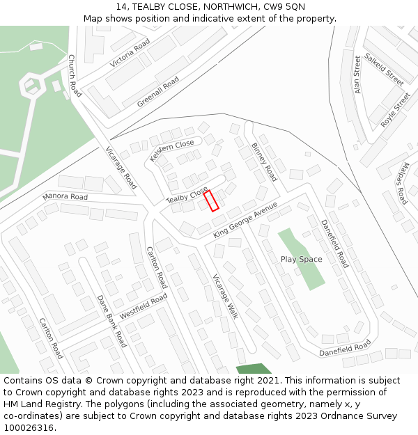 14, TEALBY CLOSE, NORTHWICH, CW9 5QN: Location map and indicative extent of plot