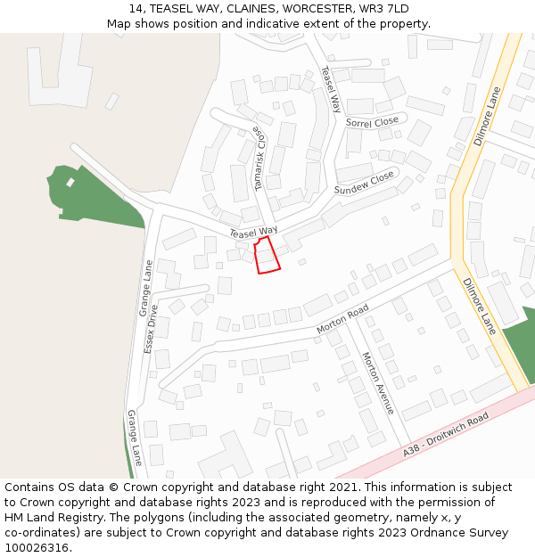 14, TEASEL WAY, CLAINES, WORCESTER, WR3 7LD: Location map and indicative extent of plot
