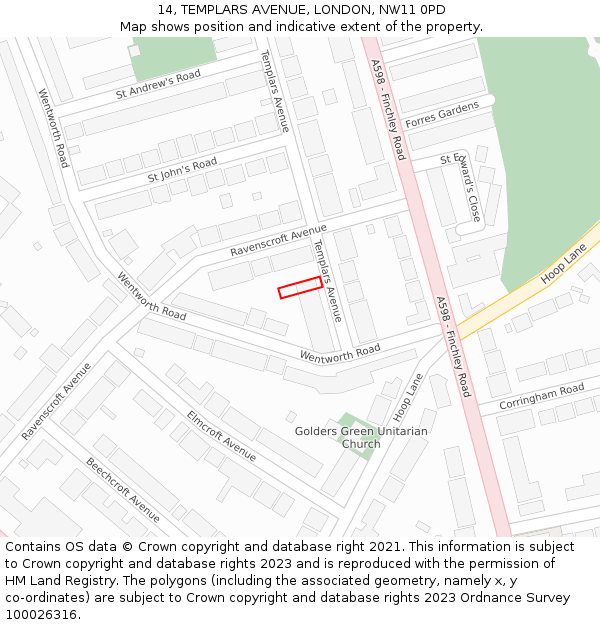 14, TEMPLARS AVENUE, LONDON, NW11 0PD: Location map and indicative extent of plot