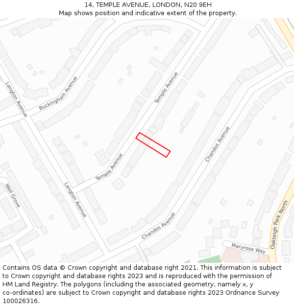 14, TEMPLE AVENUE, LONDON, N20 9EH: Location map and indicative extent of plot