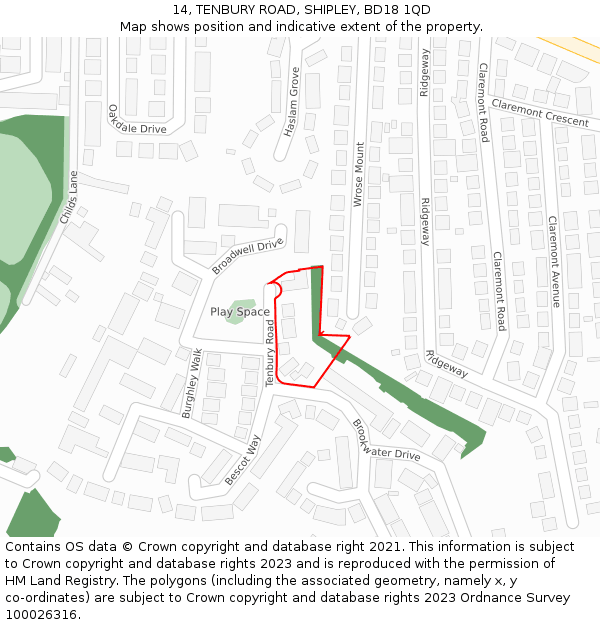 14, TENBURY ROAD, SHIPLEY, BD18 1QD: Location map and indicative extent of plot