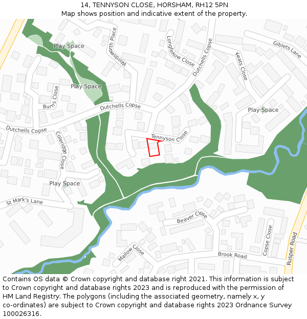 14, TENNYSON CLOSE, HORSHAM, RH12 5PN: Location map and indicative extent of plot