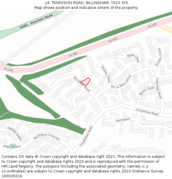14, TENNYSON ROAD, BILLINGHAM, TS23 3YX: Location map and indicative extent of plot