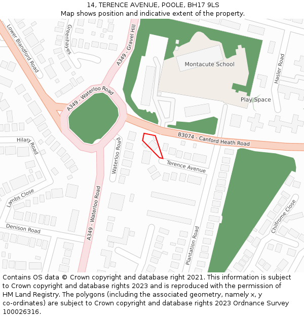 14, TERENCE AVENUE, POOLE, BH17 9LS: Location map and indicative extent of plot