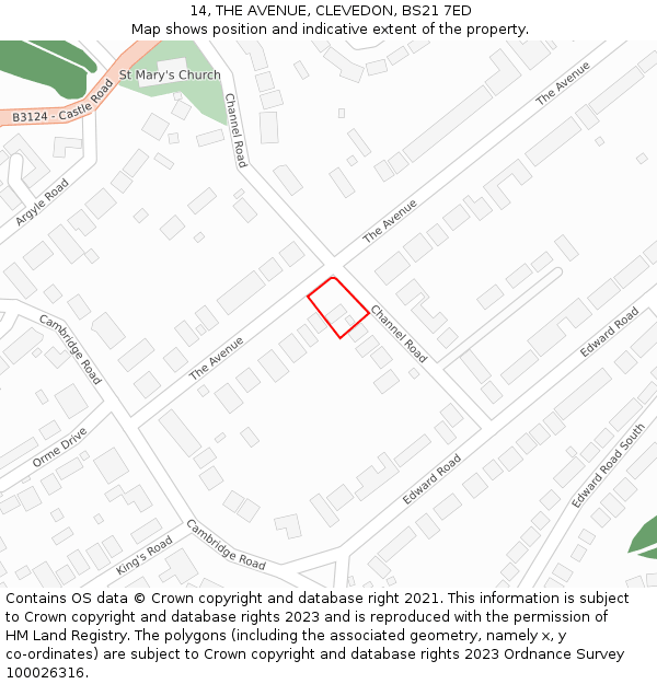 14, THE AVENUE, CLEVEDON, BS21 7ED: Location map and indicative extent of plot