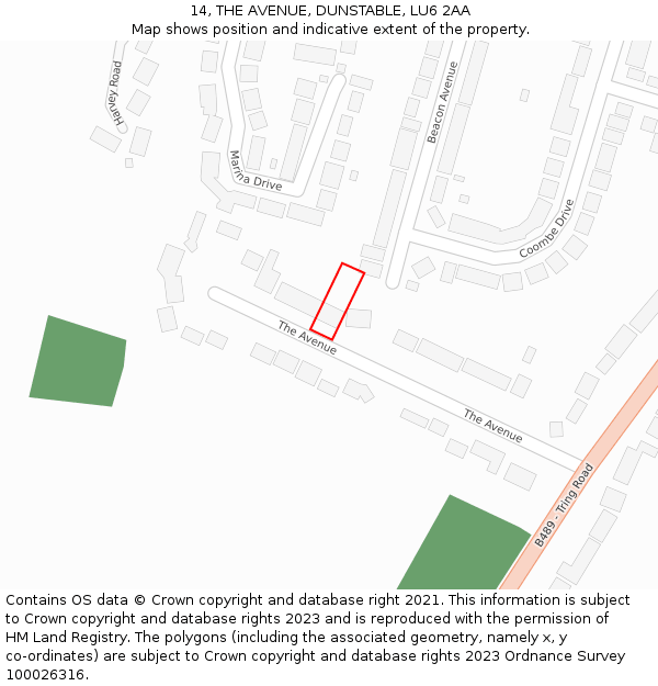 14, THE AVENUE, DUNSTABLE, LU6 2AA: Location map and indicative extent of plot