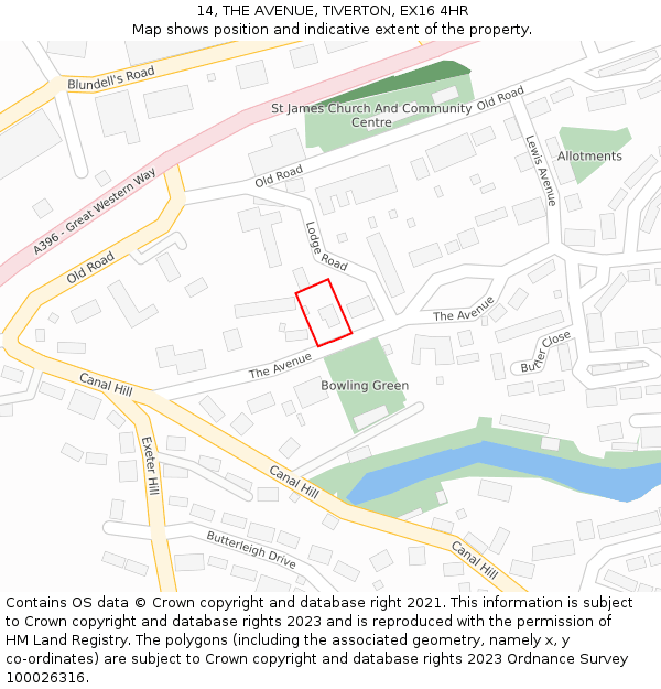 14, THE AVENUE, TIVERTON, EX16 4HR: Location map and indicative extent of plot