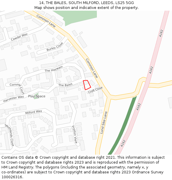 14, THE BALES, SOUTH MILFORD, LEEDS, LS25 5GG: Location map and indicative extent of plot