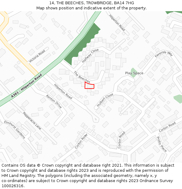 14, THE BEECHES, TROWBRIDGE, BA14 7HG: Location map and indicative extent of plot