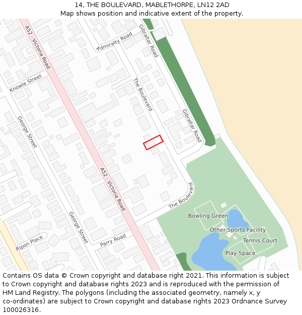 14, THE BOULEVARD, MABLETHORPE, LN12 2AD: Location map and indicative extent of plot