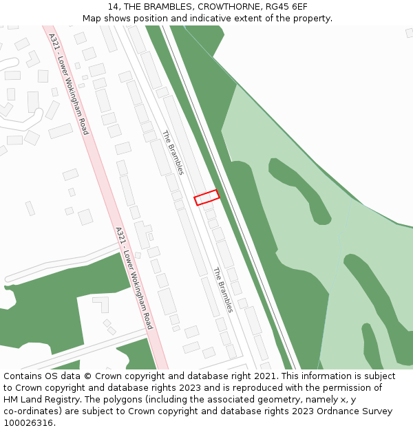 14, THE BRAMBLES, CROWTHORNE, RG45 6EF: Location map and indicative extent of plot