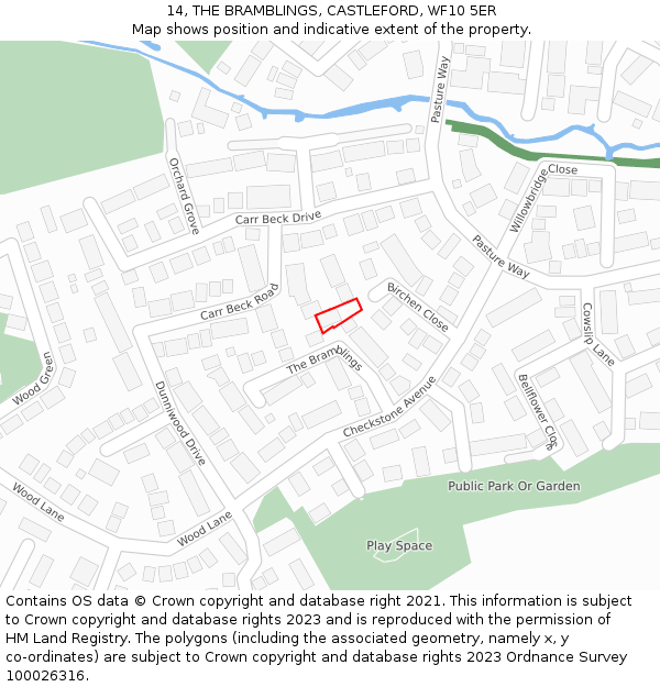 14, THE BRAMBLINGS, CASTLEFORD, WF10 5ER: Location map and indicative extent of plot