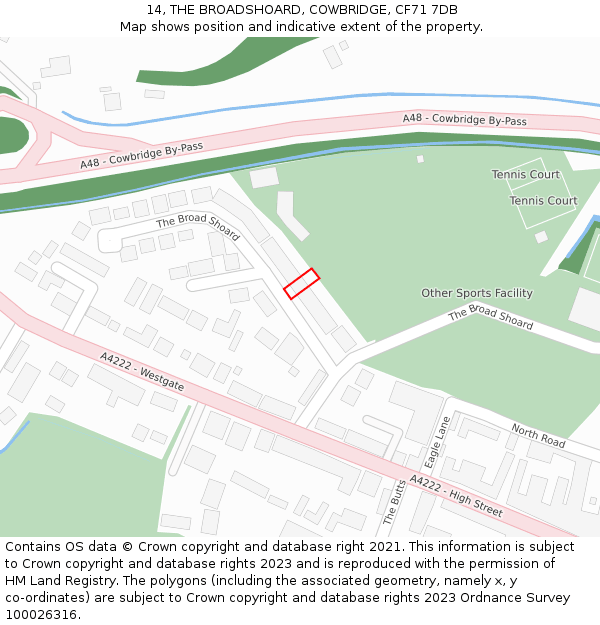 14, THE BROADSHOARD, COWBRIDGE, CF71 7DB: Location map and indicative extent of plot