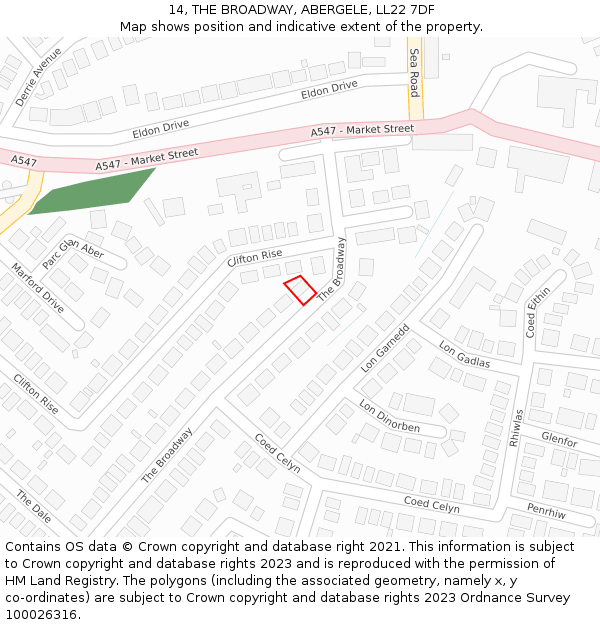 14, THE BROADWAY, ABERGELE, LL22 7DF: Location map and indicative extent of plot