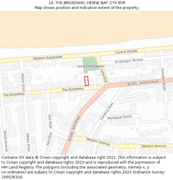 14, THE BROADWAY, HERNE BAY, CT6 8SR: Location map and indicative extent of plot