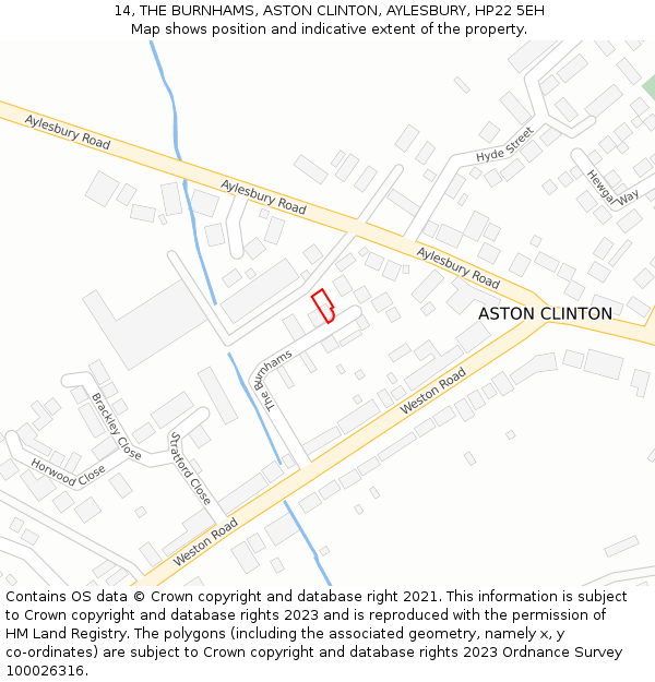 14, THE BURNHAMS, ASTON CLINTON, AYLESBURY, HP22 5EH: Location map and indicative extent of plot