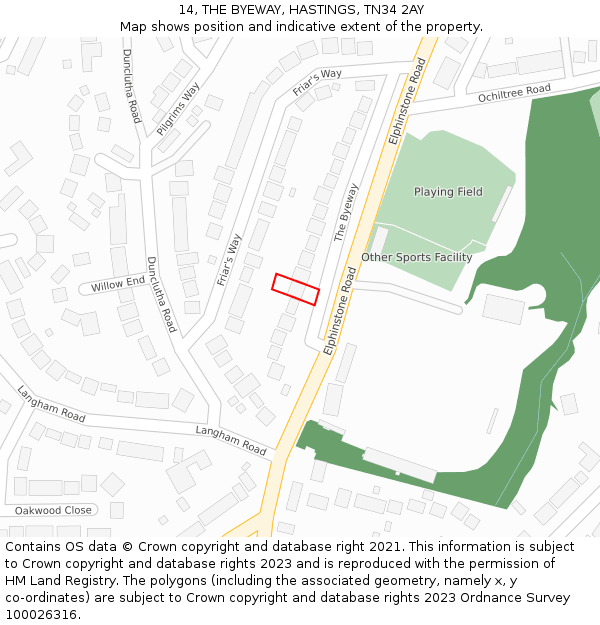 14, THE BYEWAY, HASTINGS, TN34 2AY: Location map and indicative extent of plot