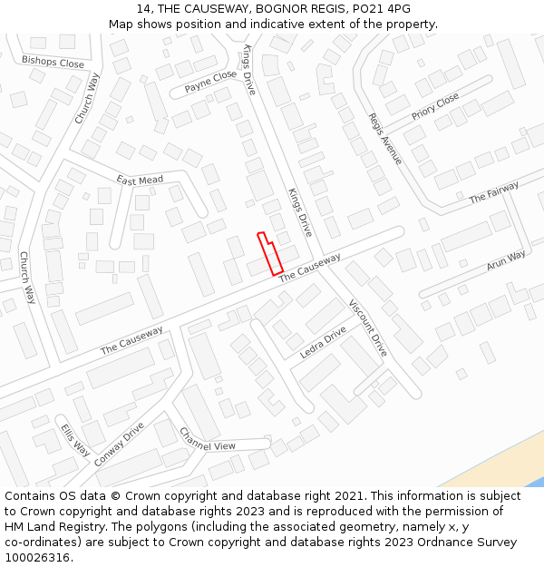 14, THE CAUSEWAY, BOGNOR REGIS, PO21 4PG: Location map and indicative extent of plot