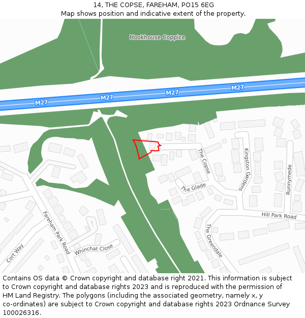 14, THE COPSE, FAREHAM, PO15 6EG: Location map and indicative extent of plot
