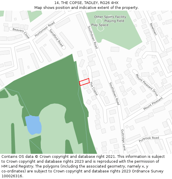 14, THE COPSE, TADLEY, RG26 4HX: Location map and indicative extent of plot