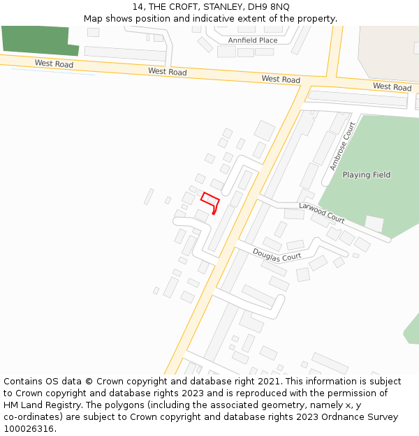 14, THE CROFT, STANLEY, DH9 8NQ: Location map and indicative extent of plot