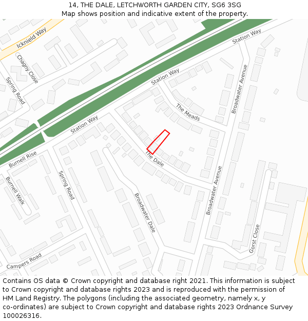 14, THE DALE, LETCHWORTH GARDEN CITY, SG6 3SG: Location map and indicative extent of plot