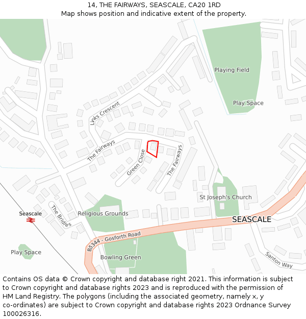 14, THE FAIRWAYS, SEASCALE, CA20 1RD: Location map and indicative extent of plot