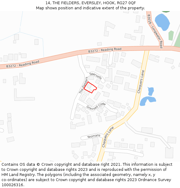 14, THE FIELDERS, EVERSLEY, HOOK, RG27 0QF: Location map and indicative extent of plot