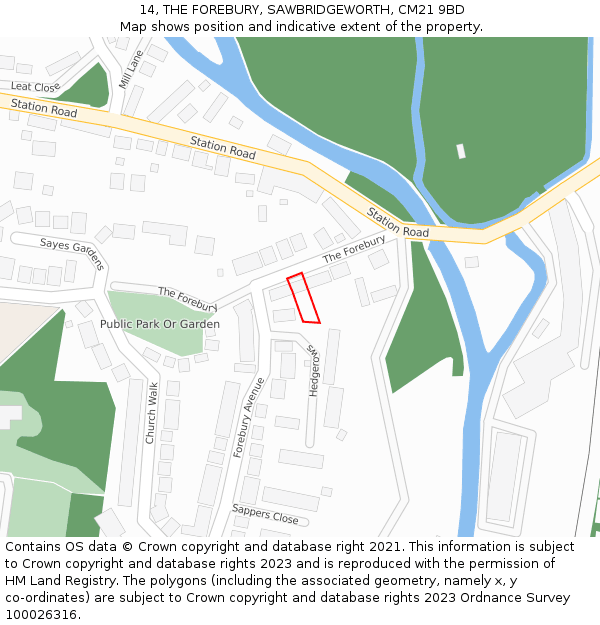 14, THE FOREBURY, SAWBRIDGEWORTH, CM21 9BD: Location map and indicative extent of plot