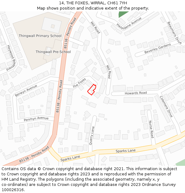 14, THE FOXES, WIRRAL, CH61 7YH: Location map and indicative extent of plot