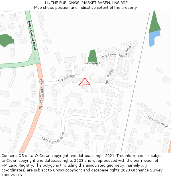 14, THE FURLONGS, MARKET RASEN, LN8 3DF: Location map and indicative extent of plot