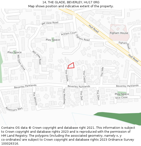 14, THE GLADE, BEVERLEY, HU17 0RG: Location map and indicative extent of plot