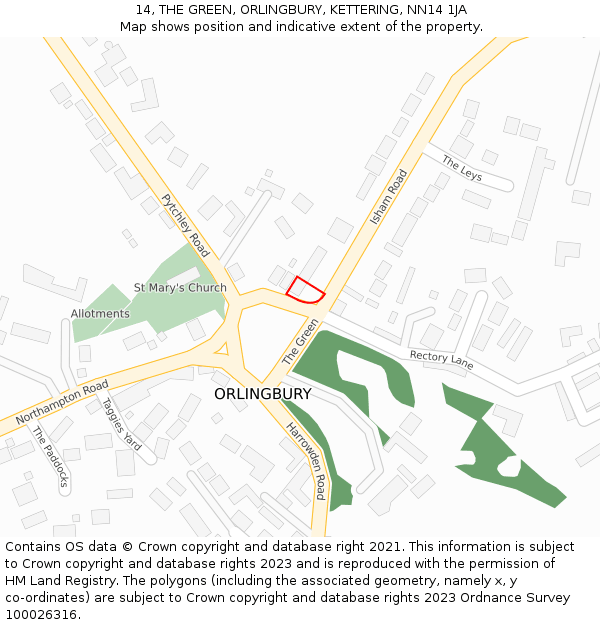 14, THE GREEN, ORLINGBURY, KETTERING, NN14 1JA: Location map and indicative extent of plot