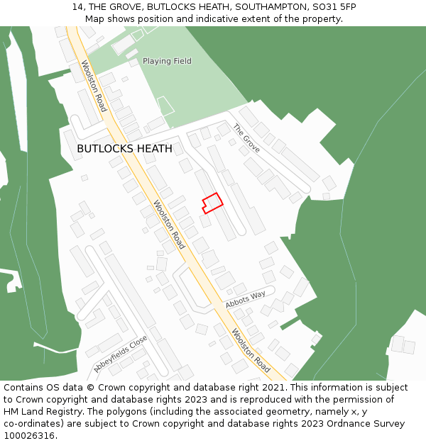 14, THE GROVE, BUTLOCKS HEATH, SOUTHAMPTON, SO31 5FP: Location map and indicative extent of plot