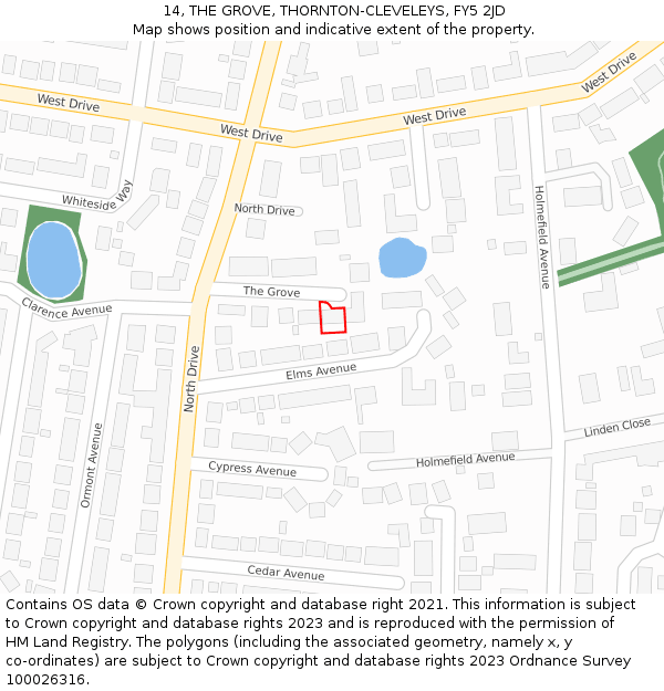 14, THE GROVE, THORNTON-CLEVELEYS, FY5 2JD: Location map and indicative extent of plot