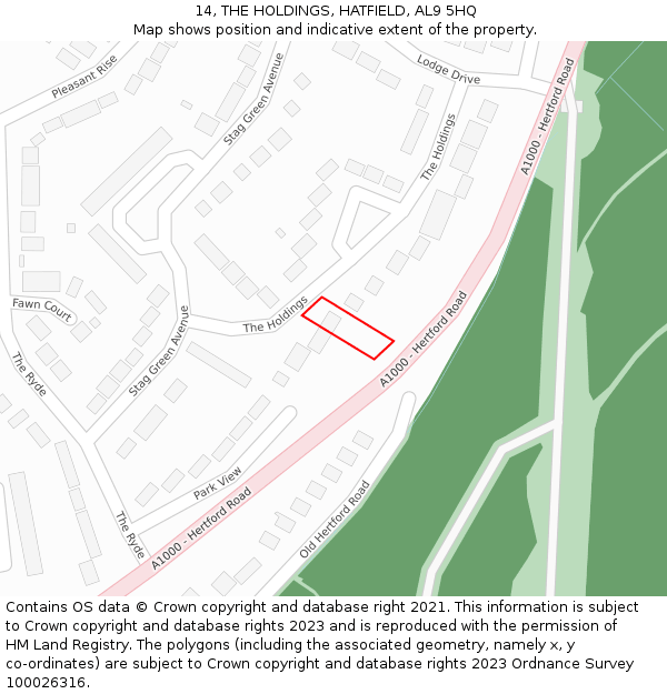 14, THE HOLDINGS, HATFIELD, AL9 5HQ: Location map and indicative extent of plot