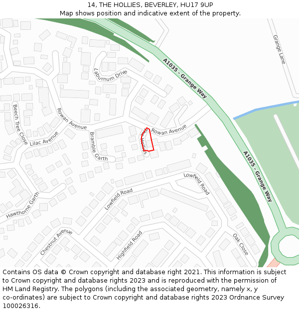 14, THE HOLLIES, BEVERLEY, HU17 9UP: Location map and indicative extent of plot