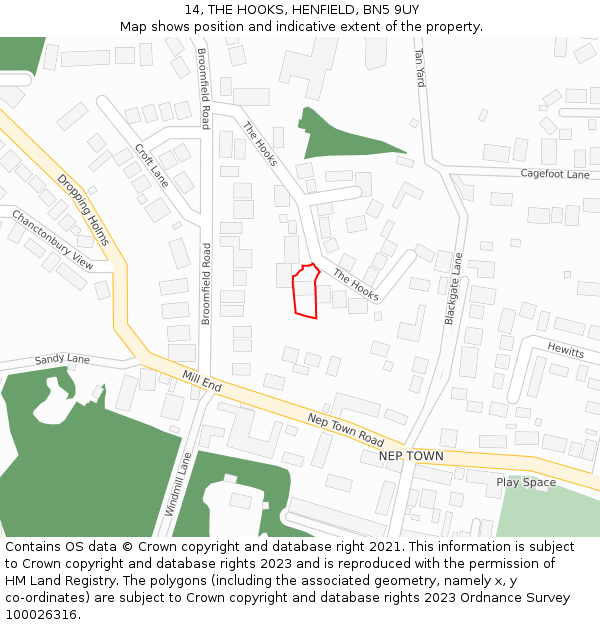 14, THE HOOKS, HENFIELD, BN5 9UY: Location map and indicative extent of plot
