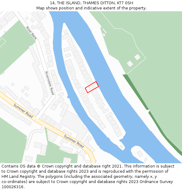 14, THE ISLAND, THAMES DITTON, KT7 0SH: Location map and indicative extent of plot