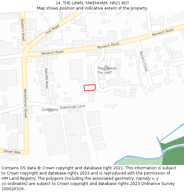 14, THE LAWN, FAKENHAM, NR21 8DT: Location map and indicative extent of plot