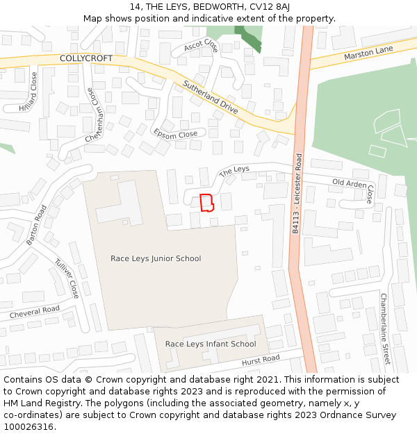 14, THE LEYS, BEDWORTH, CV12 8AJ: Location map and indicative extent of plot