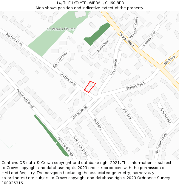 14, THE LYDIATE, WIRRAL, CH60 8PR: Location map and indicative extent of plot