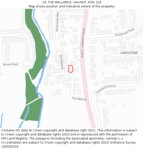 14, THE MALLARDS, HAVANT, PO9 1SS: Location map and indicative extent of plot