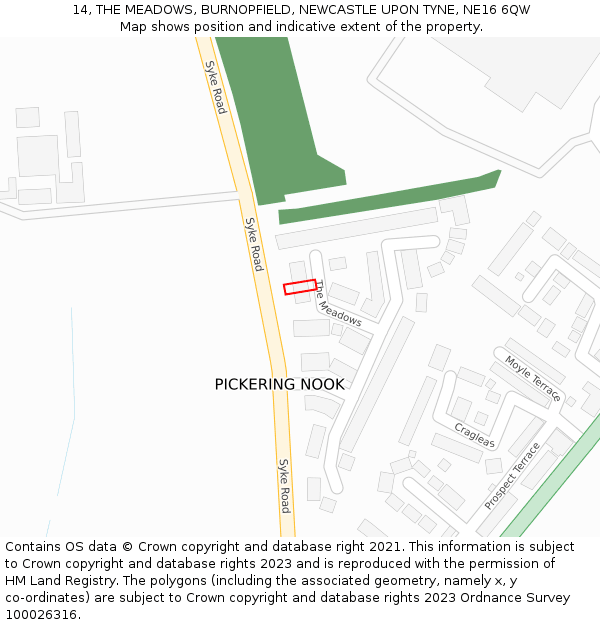 14, THE MEADOWS, BURNOPFIELD, NEWCASTLE UPON TYNE, NE16 6QW: Location map and indicative extent of plot