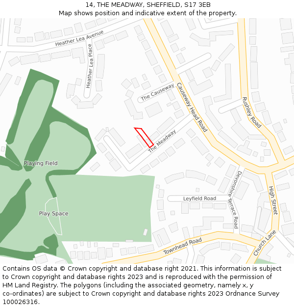 14, THE MEADWAY, SHEFFIELD, S17 3EB: Location map and indicative extent of plot