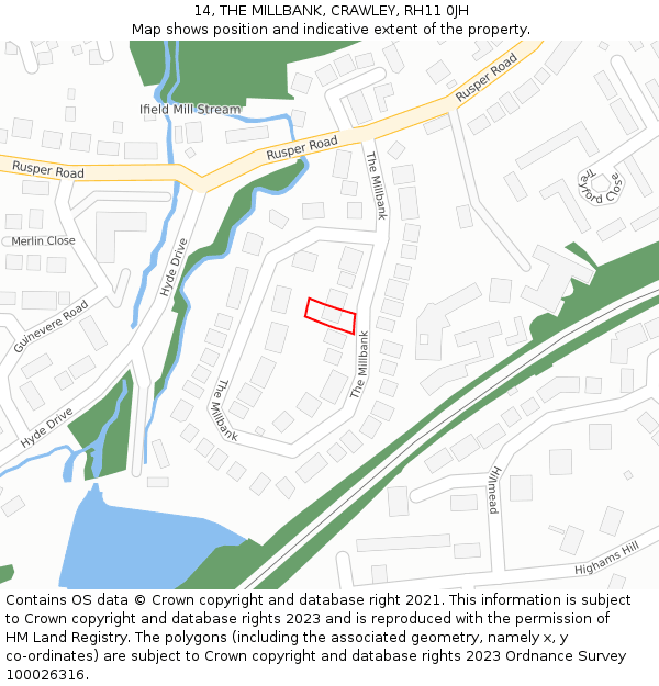 14, THE MILLBANK, CRAWLEY, RH11 0JH: Location map and indicative extent of plot