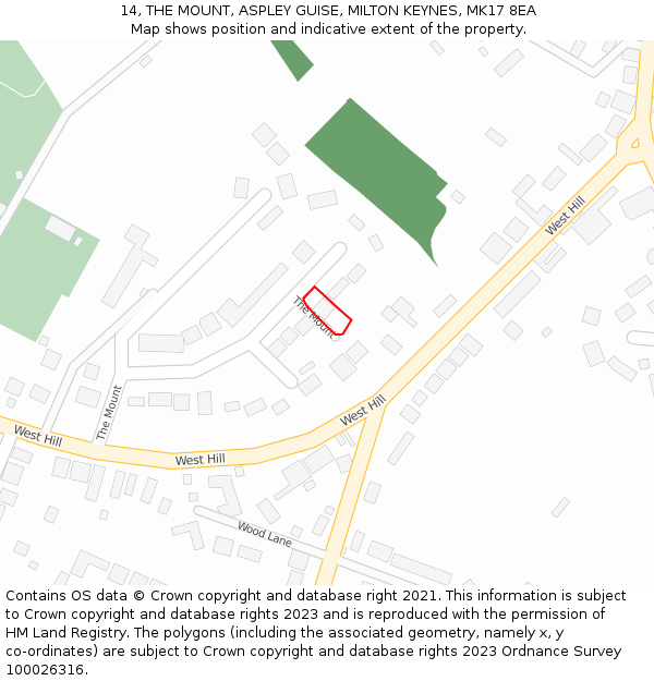 14, THE MOUNT, ASPLEY GUISE, MILTON KEYNES, MK17 8EA: Location map and indicative extent of plot