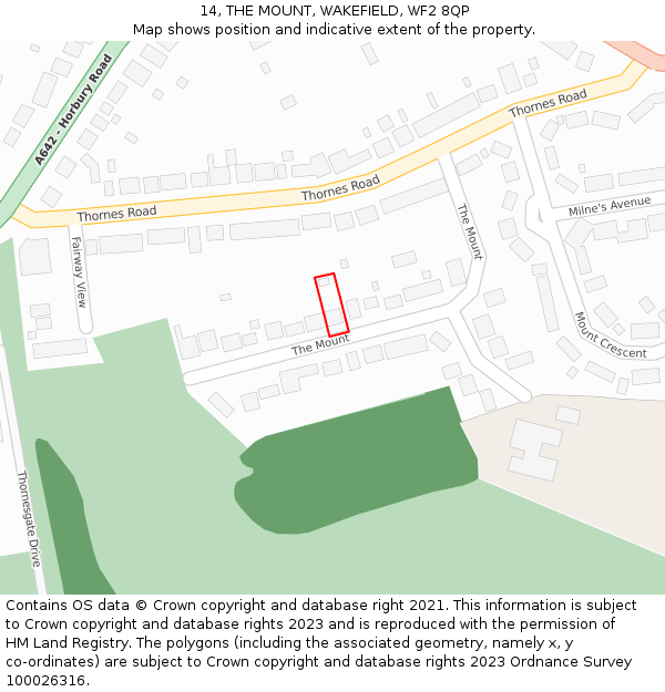 14, THE MOUNT, WAKEFIELD, WF2 8QP: Location map and indicative extent of plot